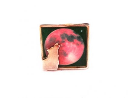 Wolf and the moon silver ring