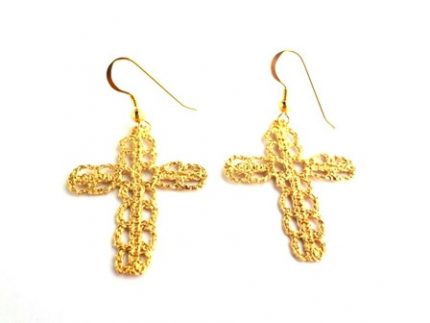 Lace gold plated cross earings